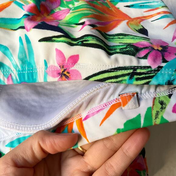 Jantzen Women’s Floral Strapless Swimsuit size 10, Green & Orange, Front Ruffles - Picture 5 of 8